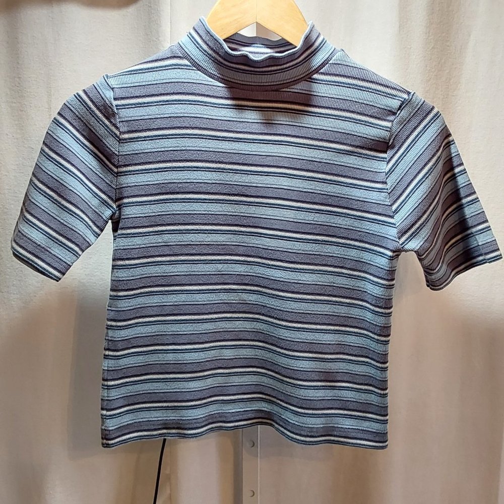 In Design Vintage 90's Knit Top Mock Turtle Neck Blue Girl's Size 10/12